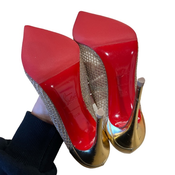 Christian Louboutin Follies Resille Glitter Fishnet High Heels Pumps Gold 8.5 - Picture 11 of 16